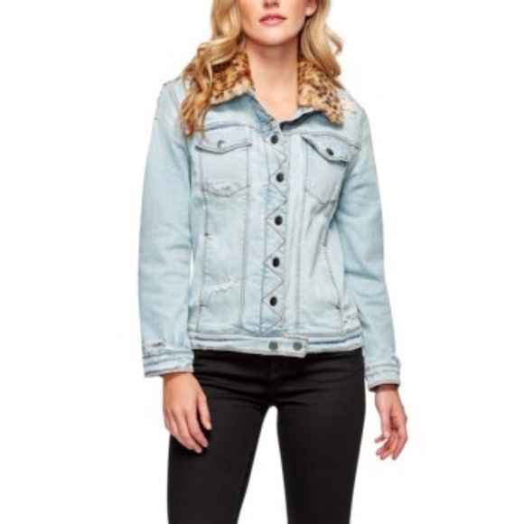 Sam Edelman Fur-Trimmed Distressed Jean Jacket NWT - Picture 2 of 3